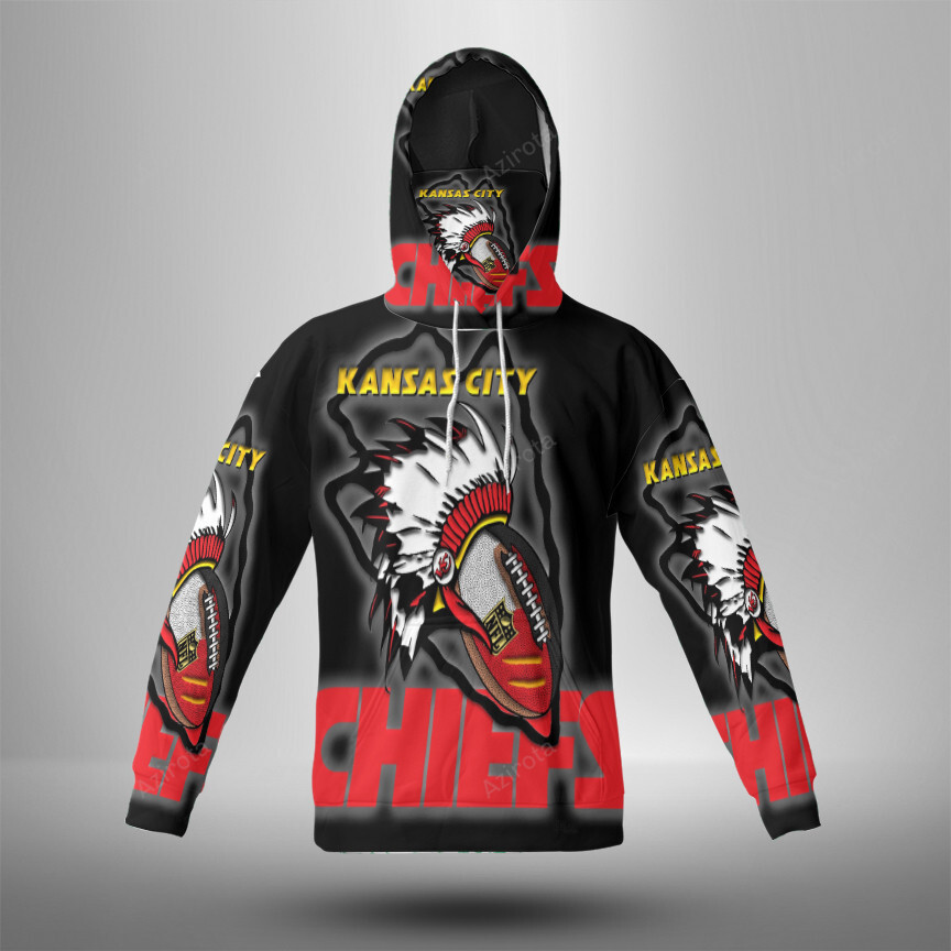 Kansas City Chiefs Emblem V6 3D Mask With Hoodie For Men And Women Nfl Fans Gear