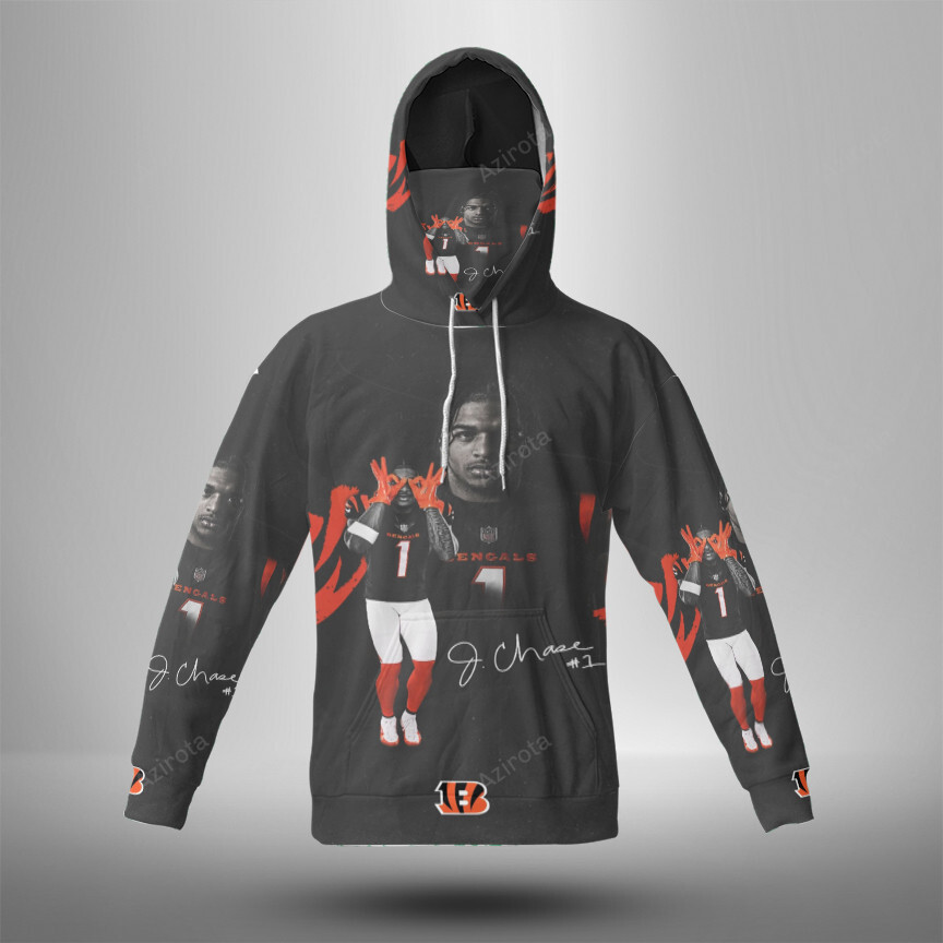 Cincinnati Bengals Chase 1 3D Mask With Hoodie For Men And Women Nfl Fans Gear