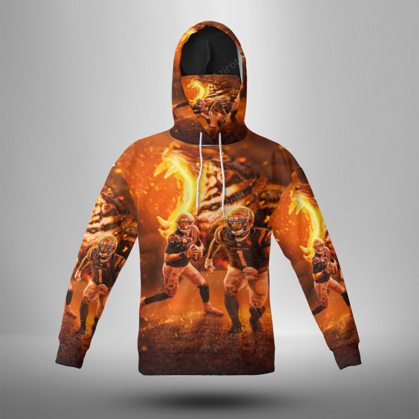 Cincinnati Bengals Team Fire V2 3D Mask With Hoodie For Men And Women Nfl Fans Gear