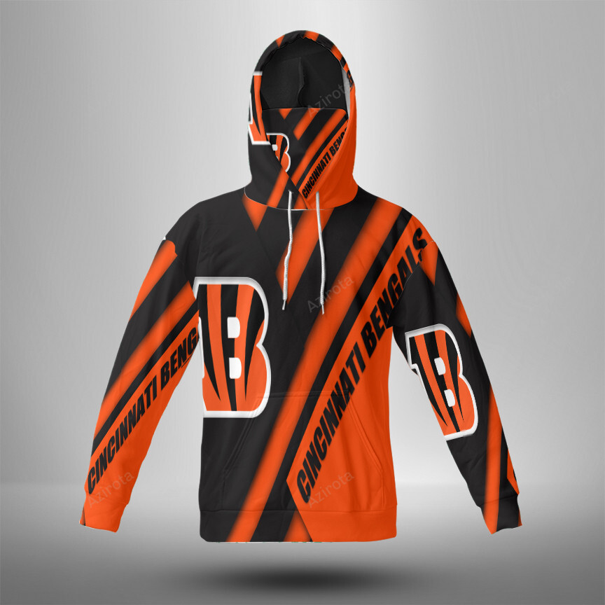 Cincinnati Bengals Emblem Flag 3D Mask With Hoodie For Men And Women Nfl Fans Gear