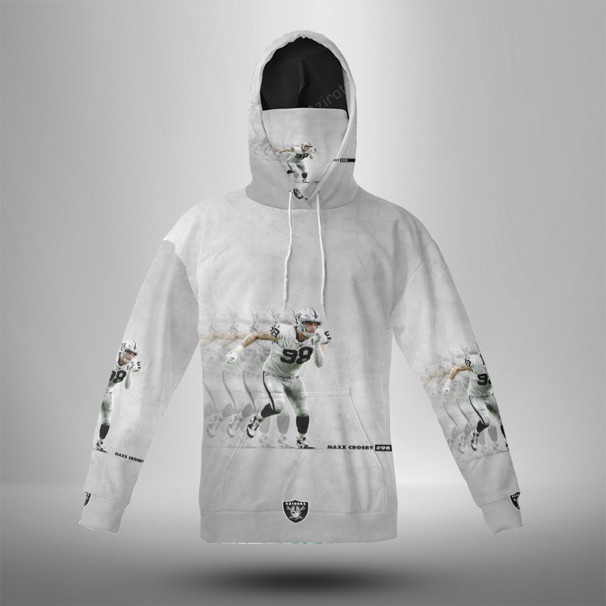 Las Vegas Raiders Maxx Crosby 98 3D Mask With Hoodie For Men And Women Nfl Fans Gear