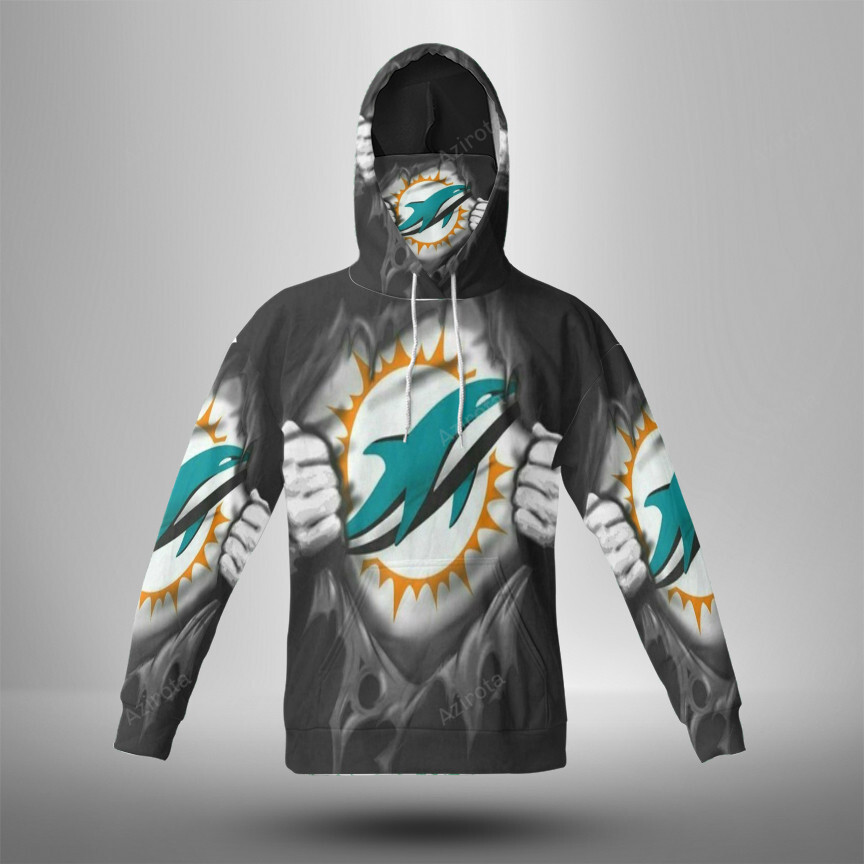 Miami Dolphins Art 5 3D Mask With Hoodie For Men And Women Nfl Fans Gear