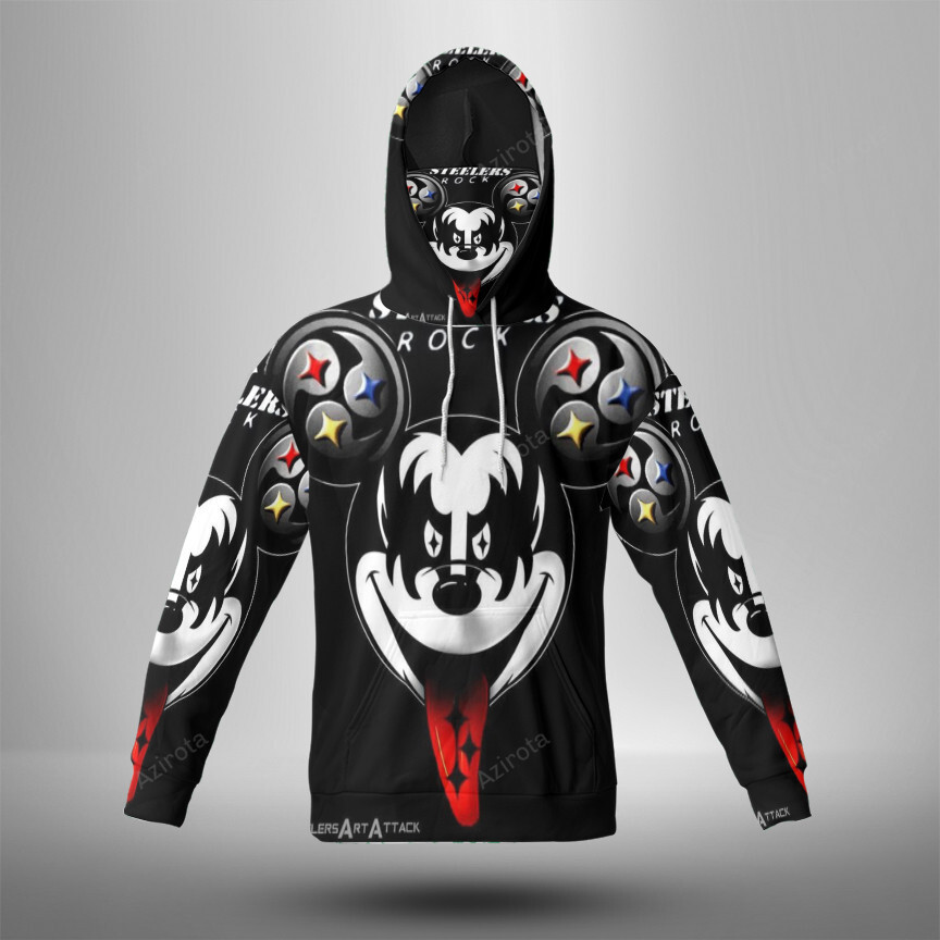 Pittsburgh Steelers Rock Mickey 3D Mask With Hoodie For Men And Women Nfl Fans Gear