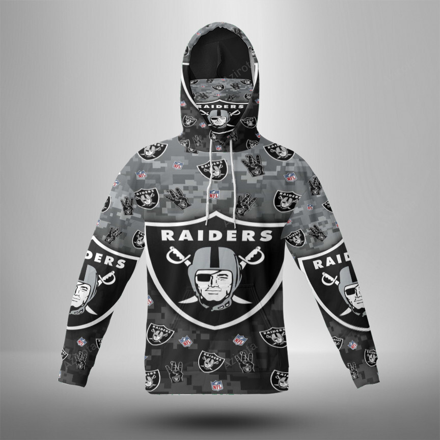 Las Vegas Raiders Logo Pattern 3D Mask With Hoodie For Men And Women Nfl Fans Gear