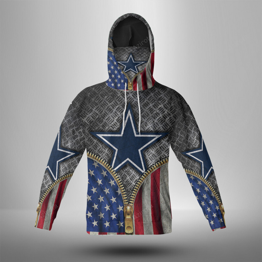 Dallas Cowboys Star Zipper Flag 3D Mask With Hoodie For Men And Women Nfl Fans Gear
