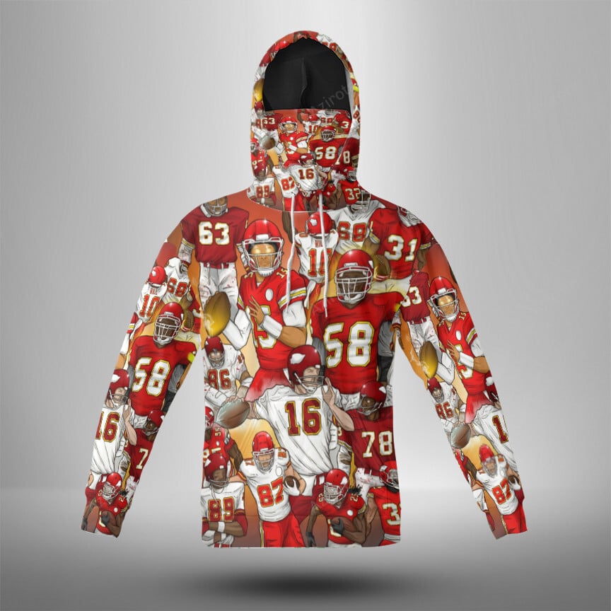 Kansas City Chiefs Team V12 3D Mask With Hoodie For Men And Women Nfl Fans Gear
