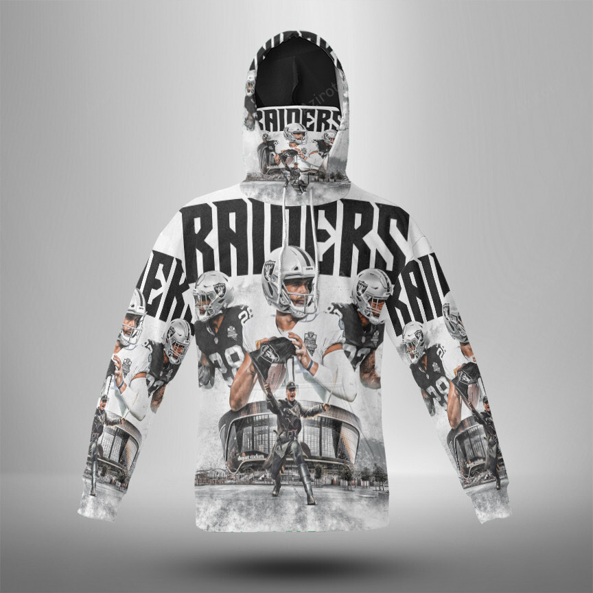 Las Vegas Raiders Players Art3 3D Mask With Hoodie For Men And Women Nfl Fans Gear