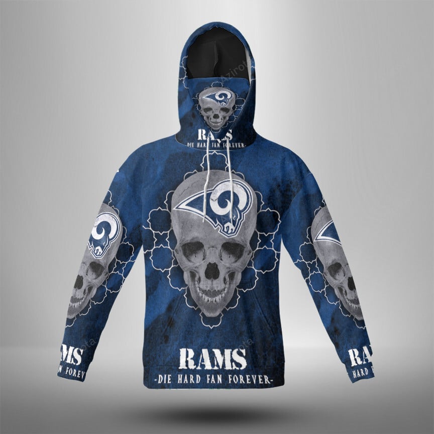 Los Angeles Rams Skull Fan Forever 3D Mask With Hoodie For Men And Women Nfl Fans Gear