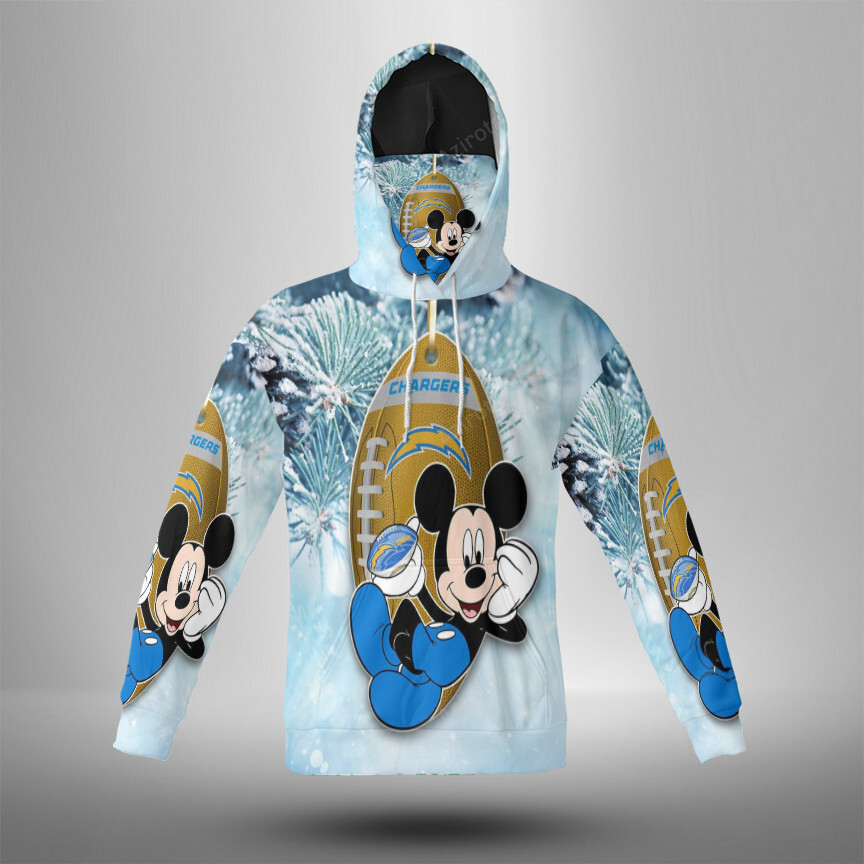 Los Angeles Chargers Mickey V47 3D Mask With Hoodie For Men And Women Nfl Fans Gear