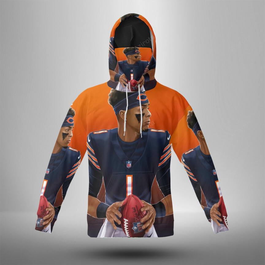 Chicago Bears Justin Fields10 3D Mask With Hoodie For Men And Women Nfl Fans Gear