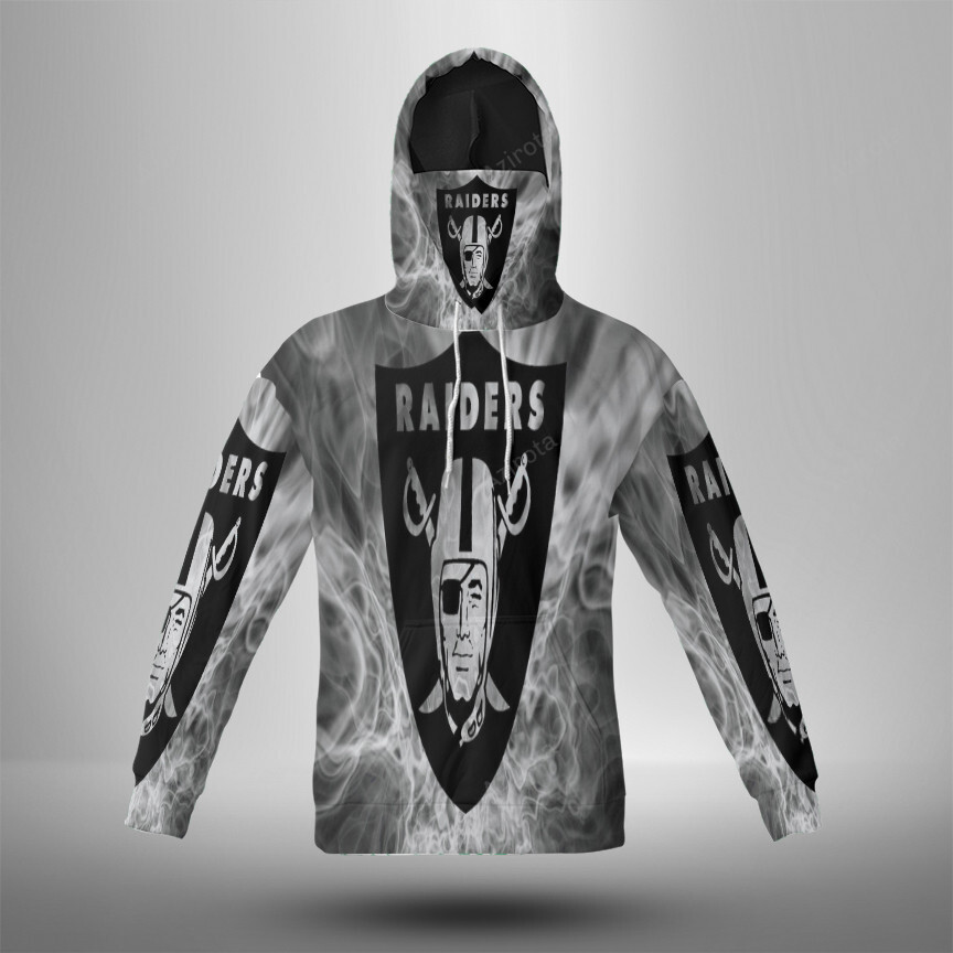 Las Vegas Raiders Logo Smoke 3D Mask With Hoodie For Men And Women Nfl Fans Gear