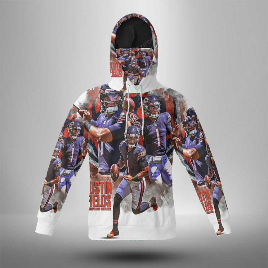 Chicago Bears Justin Fields11 3D Mask With Hoodie For Men And Women Nfl Fans Gear
