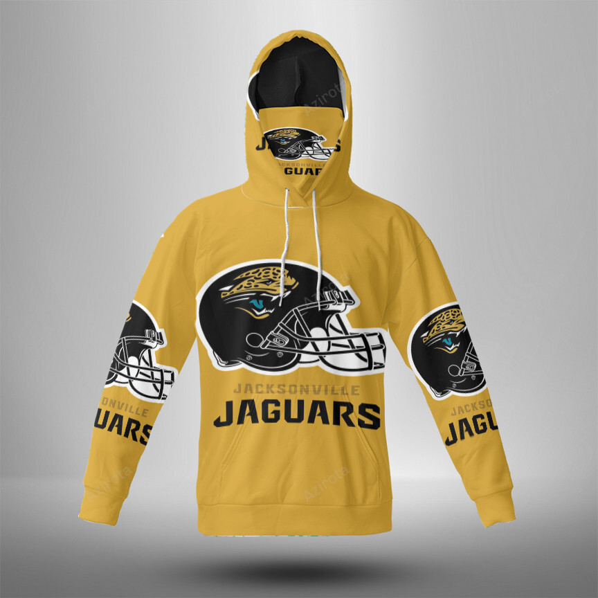Jacksonville Jaguars Emblem Helmet 3D Mask With Hoodie For Men And Women Nfl Fans Gear