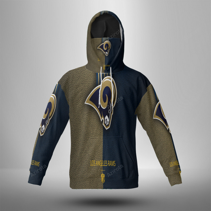 Los Angeles Rams Yellow Navy Leather 3D Mask With Hoodie For Men And Women Nfl Fans Gear