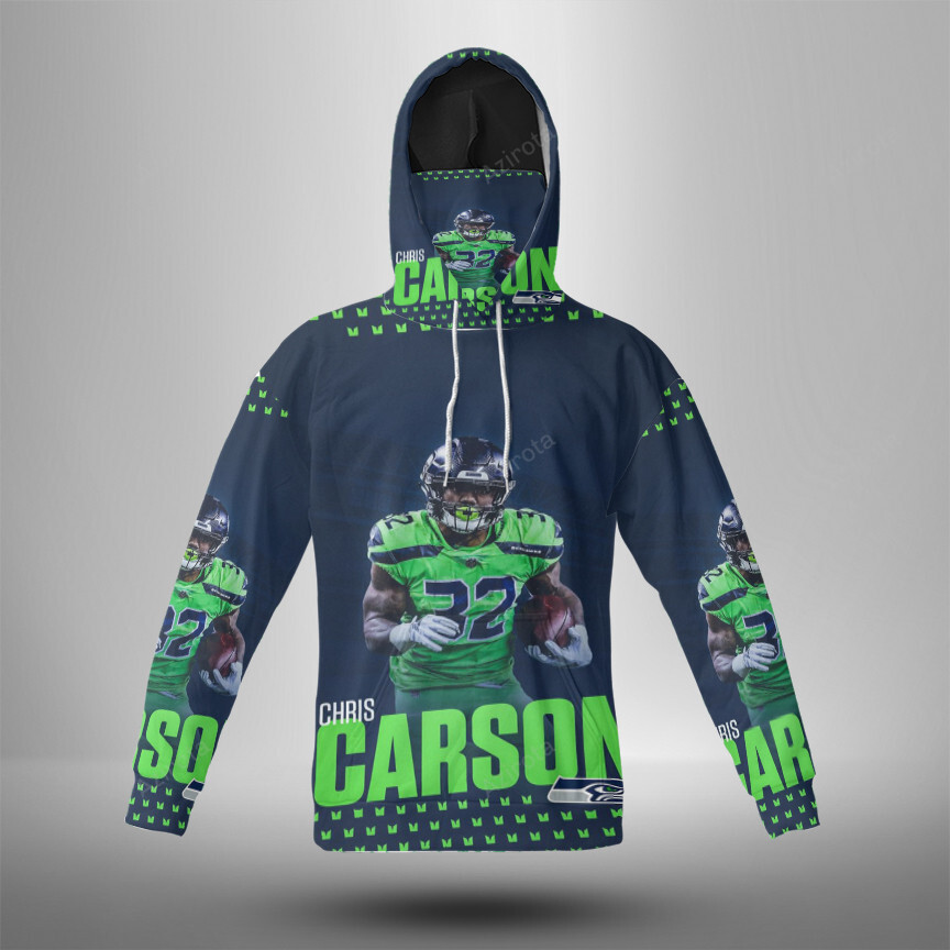 Seattle Seahawks Chris Carson1 3D Mask With Hoodie For Men And Women Nfl Fans Gear