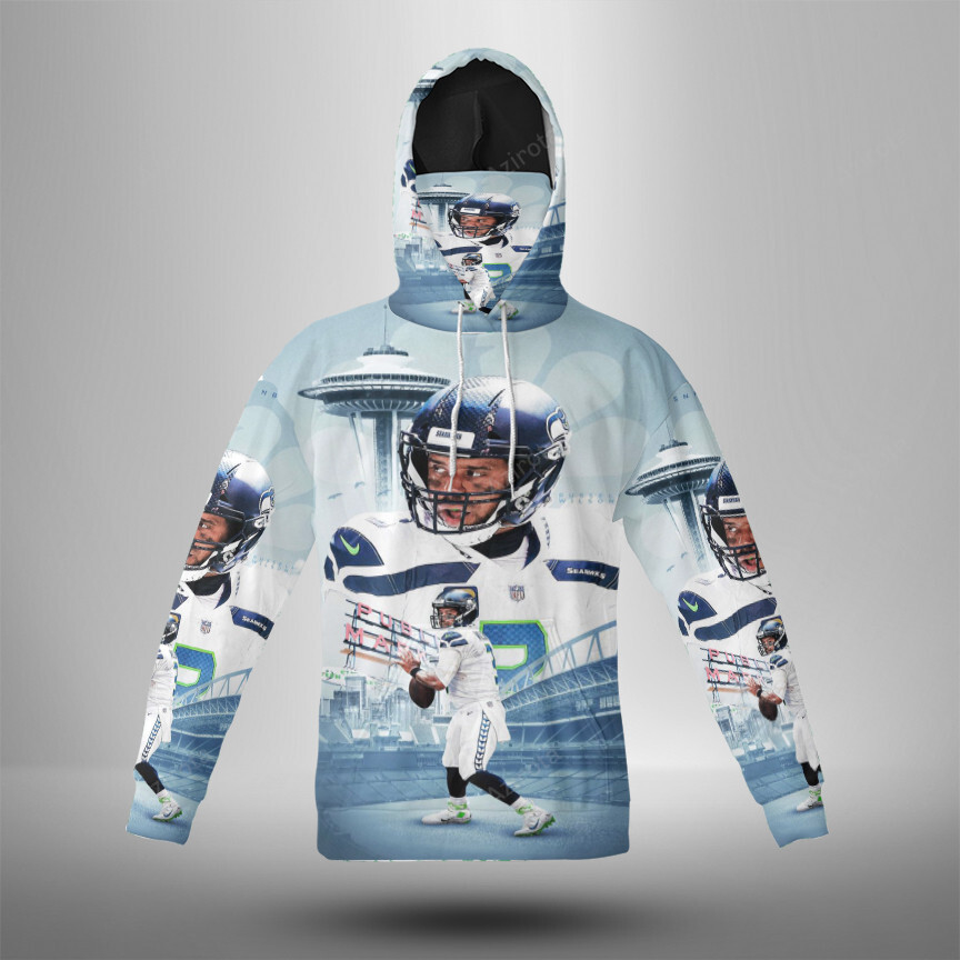 Seattle Seahawks Russell Wilson1 3D Mask With Hoodie For Men And Women Nfl Fans Gear