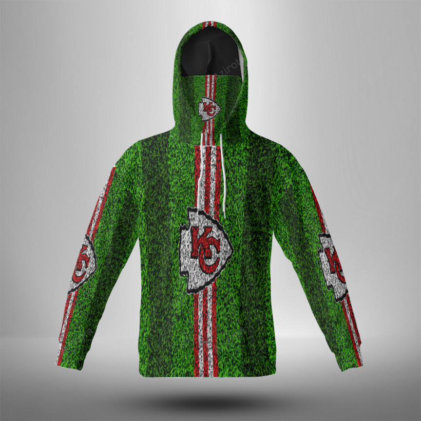 Kansas City Chiefs Grass Texture 3D Mask With Hoodie For Men And Women Nfl Fans Gear