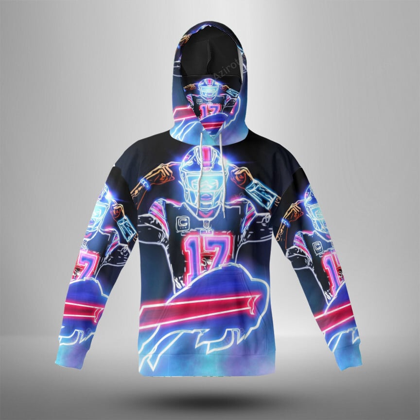 Buffalo Bills Josh Allen Neon 3D Mask With Hoodie For Men And Women Nfl Fans Gear