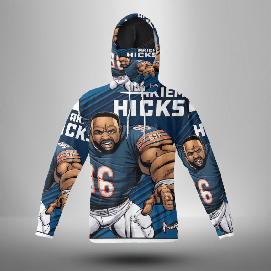 Chicago Bears Akiem Hicks1 3D Mask With Hoodie For Men And Women Nfl Fans Gear