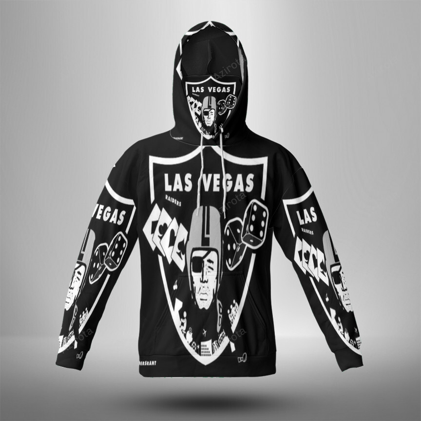 Las Vegas Raiders Logo Play Cards 3D Mask With Hoodie For Men And Women Nfl Fans Gear