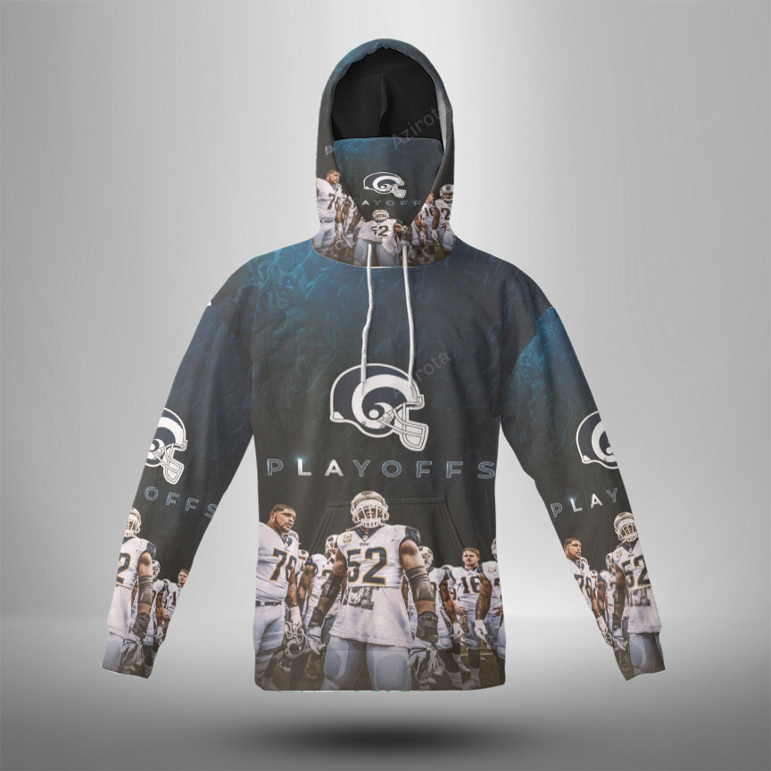 Los Angeles Rams Play Offs 3D Mask With Hoodie For Men And Women Nfl Fans Gear