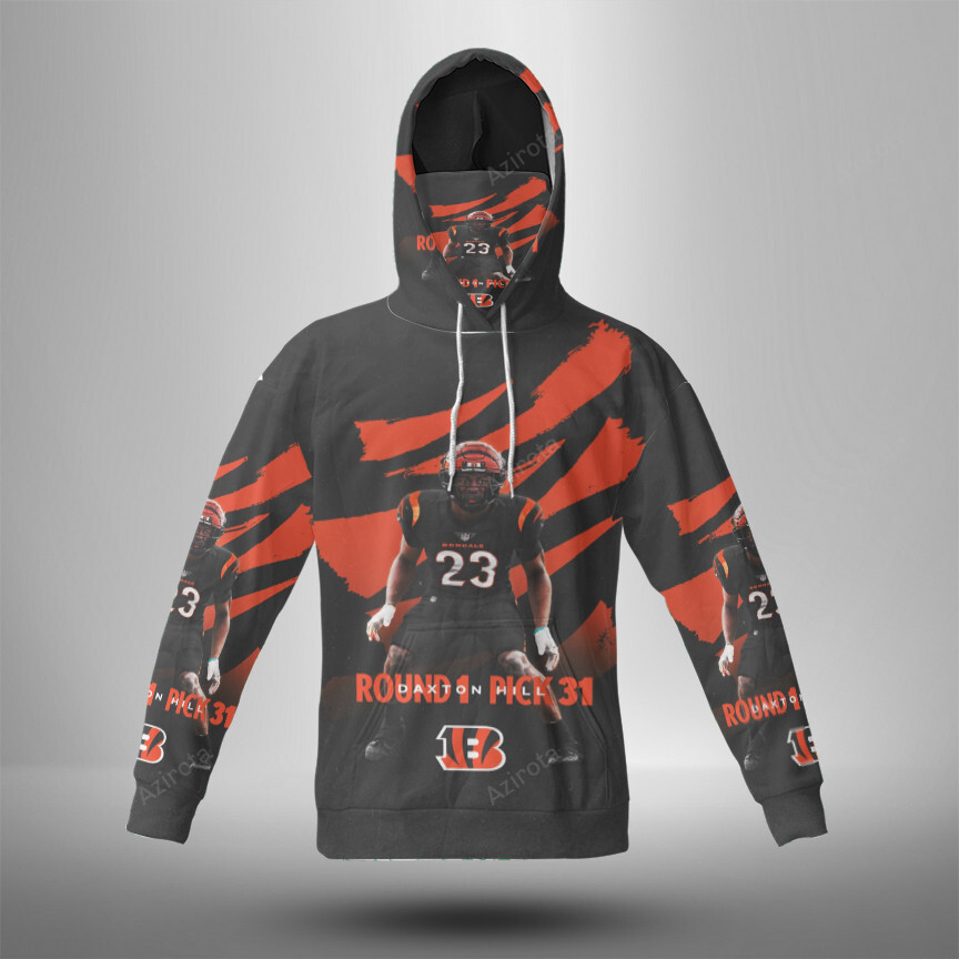 Cincinnati Bengals Daxton Hill 23 3D Mask With Hoodie For Men And Women Nfl Fans Gear