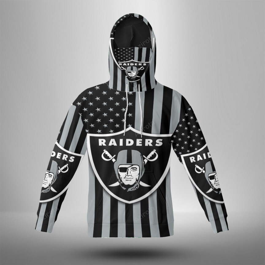 Las Vegas Raiders Logo Flag 3D Mask With Hoodie For Men And Women Nfl Fans Gear