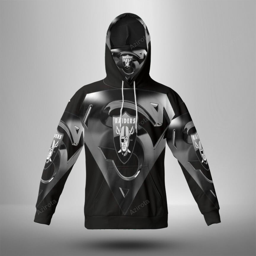 Las Vegas Raiders Super Logo 3D Mask With Hoodie For Men And Women Nfl Fans Gear