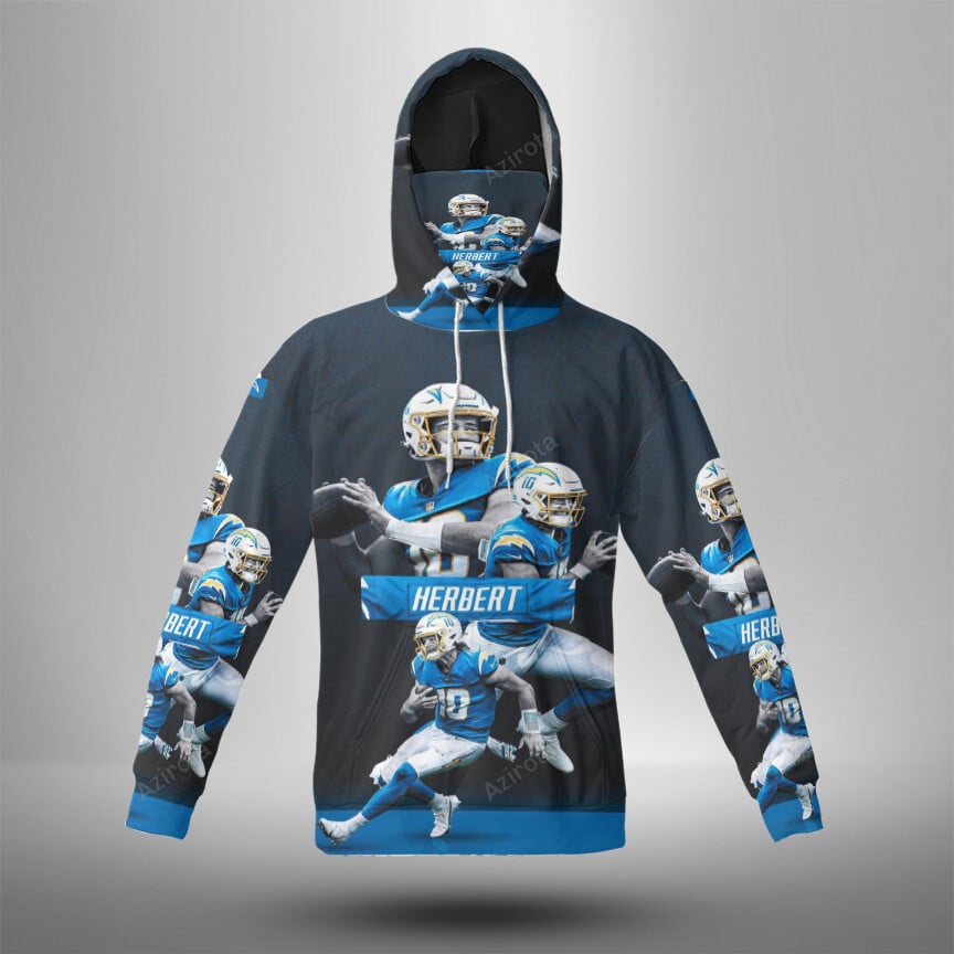 Los Angeles Chargers Justin Herbert2 3D Mask With Hoodie For Men And Women Nfl Fans Gear