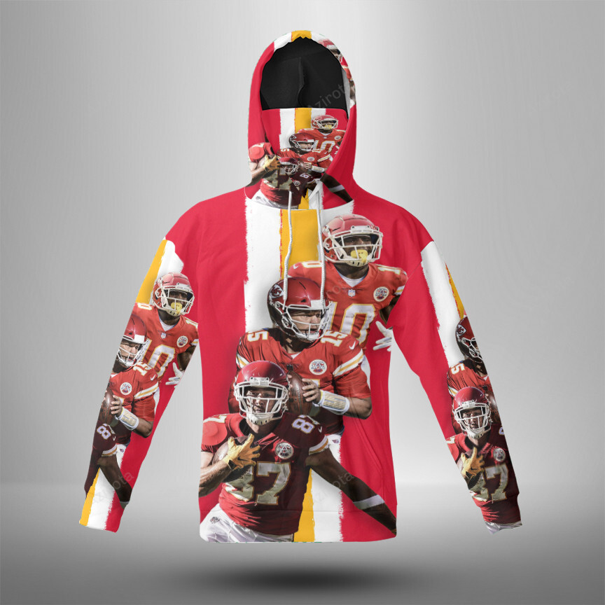 Kansas City Chiefs Team V8 3D Mask With Hoodie For Men And Women Nfl Fans Gear