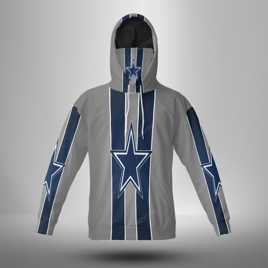 Dallas Cowboys Star Striped Gray 3D Mask With Hoodie For Men And Women Nfl Fans Gear