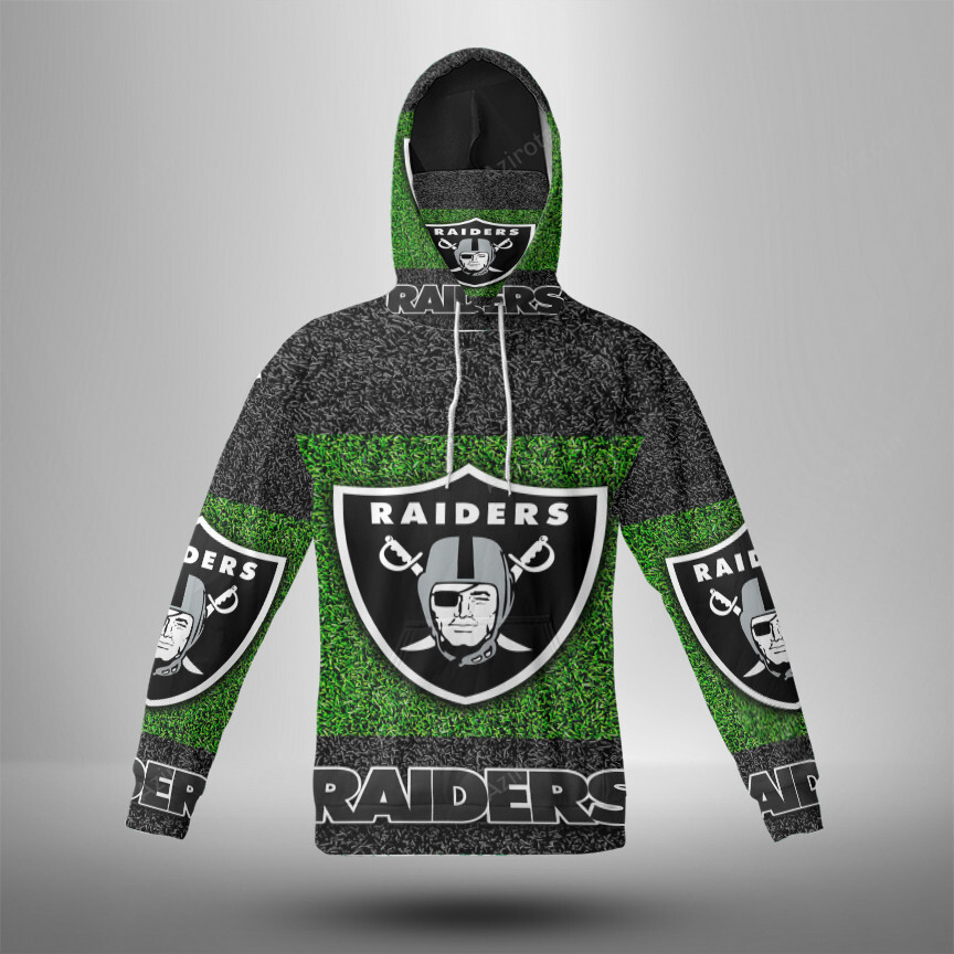 Las Vegas Raiders Logo Grass Field 3D Mask With Hoodie For Men And Women Nfl Fans Gear