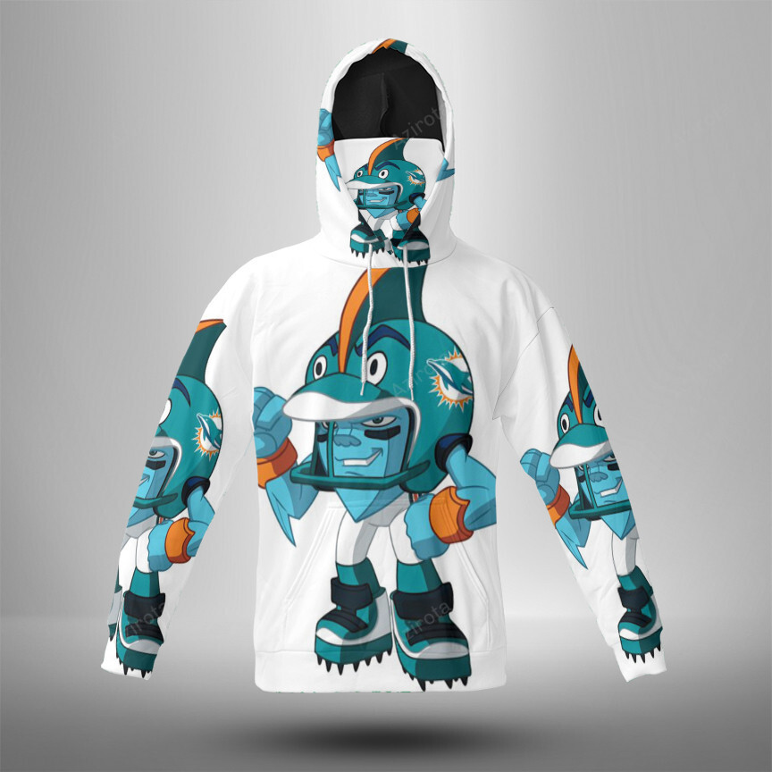 Miami Dolphins Art Illustration 3D Mask With Hoodie For Men And Women Nfl Fans Gear