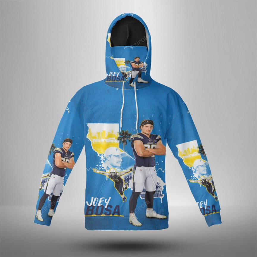 Los Angeles Chargers Joey Bosa3 3D Mask With Hoodie For Men And Women Nfl Fans Gear