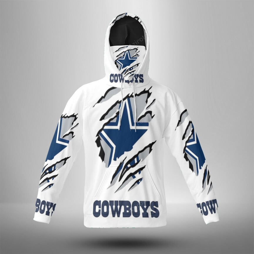 Dallas Cowboys Tear Star 3D Mask With Hoodie For Men And Women Nfl Fans Gear