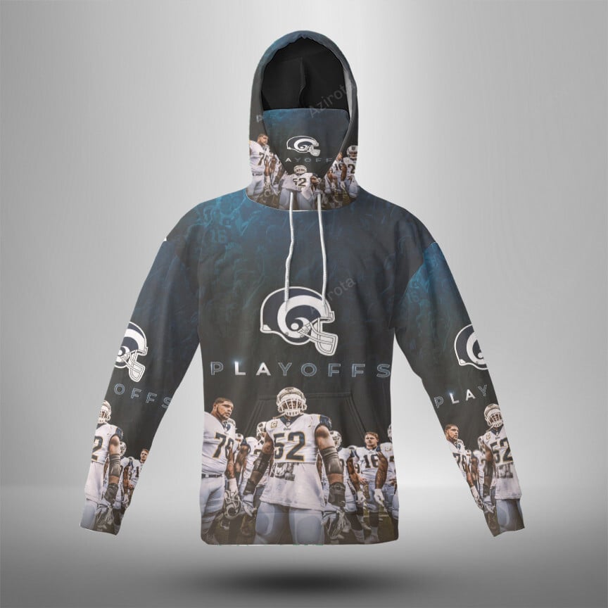 Los Angeles Rams Play Offs 3D Mask With Hoodie For Men And Women Nfl Fans Gear