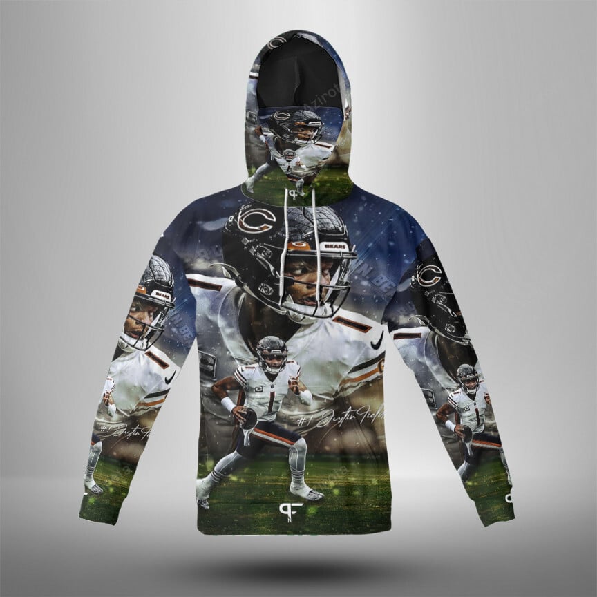 Chicago Bears Justin Fields4 3D Mask With Hoodie For Men And Women Nfl Fans Gear