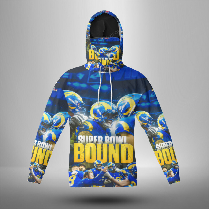 Los Angeles Rams Super Bowl Bound 3D Mask With Hoodie For Men And Women Nfl Fans Gear
