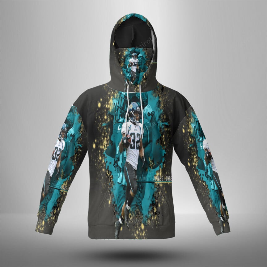 Jacksonville Jaguars Maurice John Drew 32 3D Mask With Hoodie For Men And Women Nfl Fans Gear