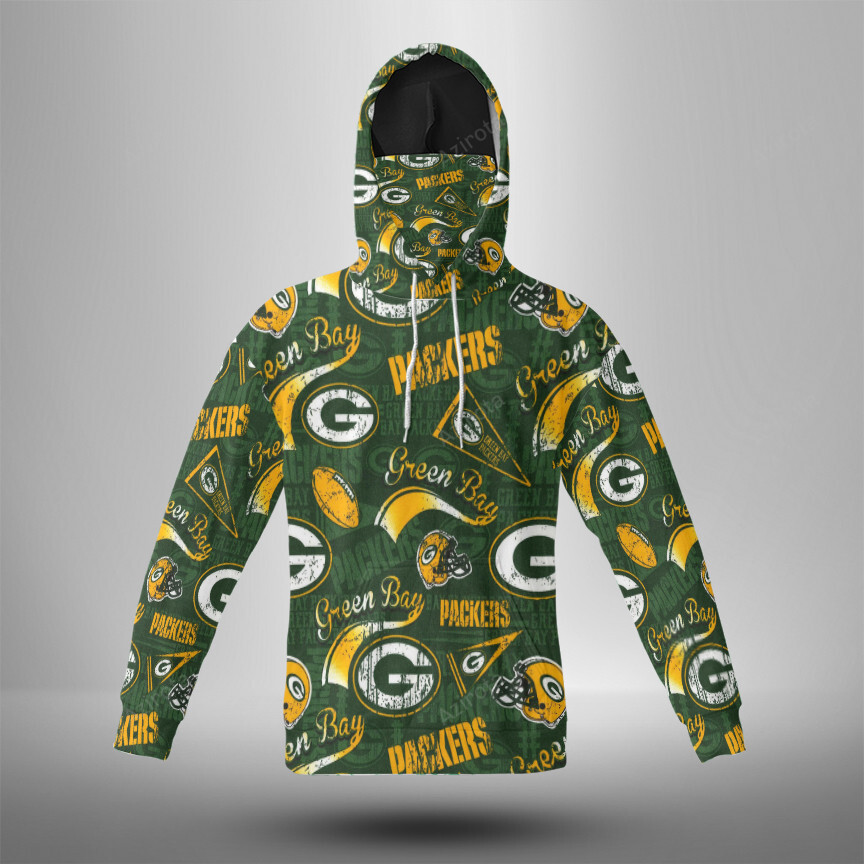 Green Bay Packers Emblem Seamless V2 3D Mask With Hoodie For Men And Women Nfl Fans Gear