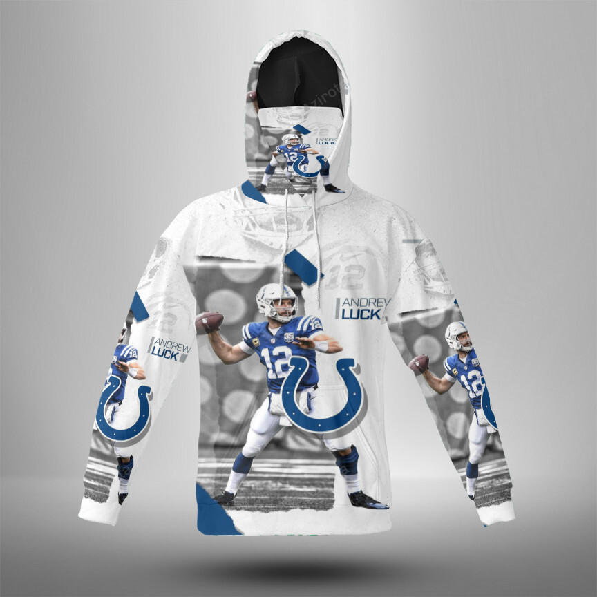 Indianapolis Colts Andrew Luck3 3D Mask With Hoodie For Men And Women Nfl Fans Gear