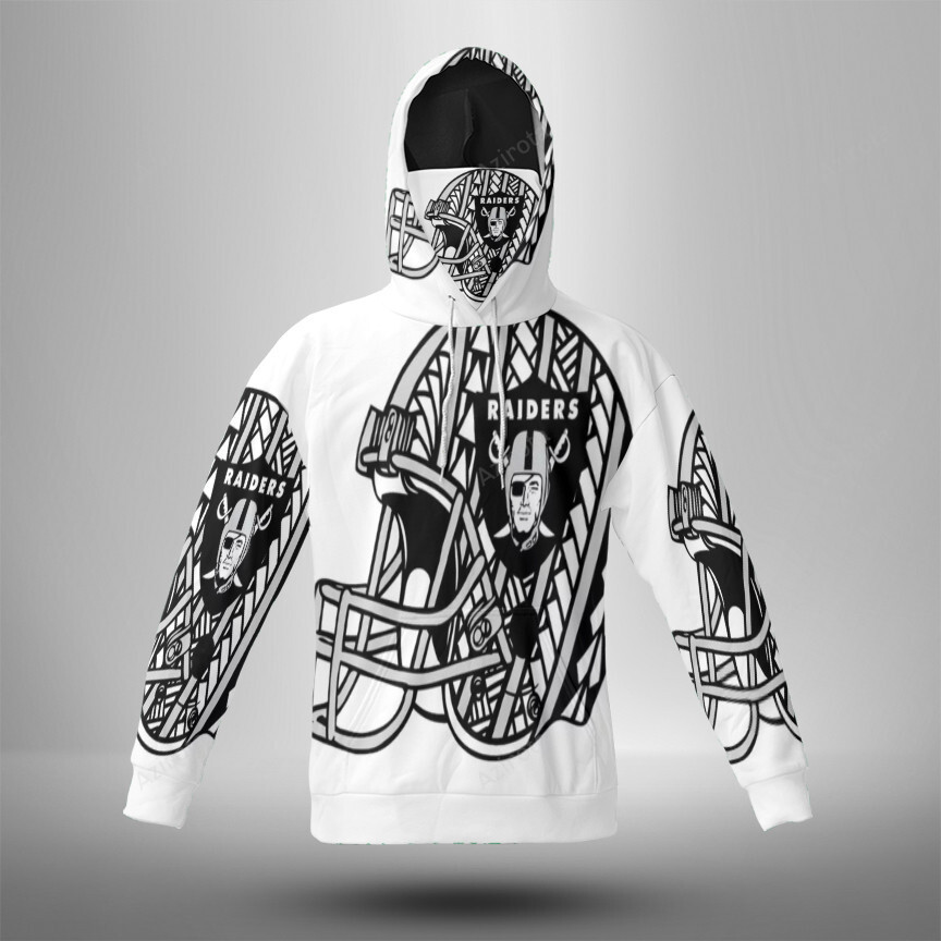 Las Vegas Raiders Helmet Triba 3D Mask With Hoodie For Men And Women Nfl Fans Gear