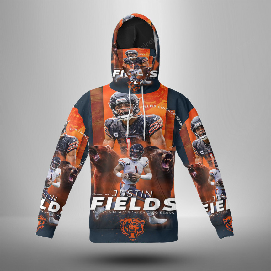 Chicago Bears Justin Fields7 3D Mask With Hoodie For Men And Women Nfl Fans Gear