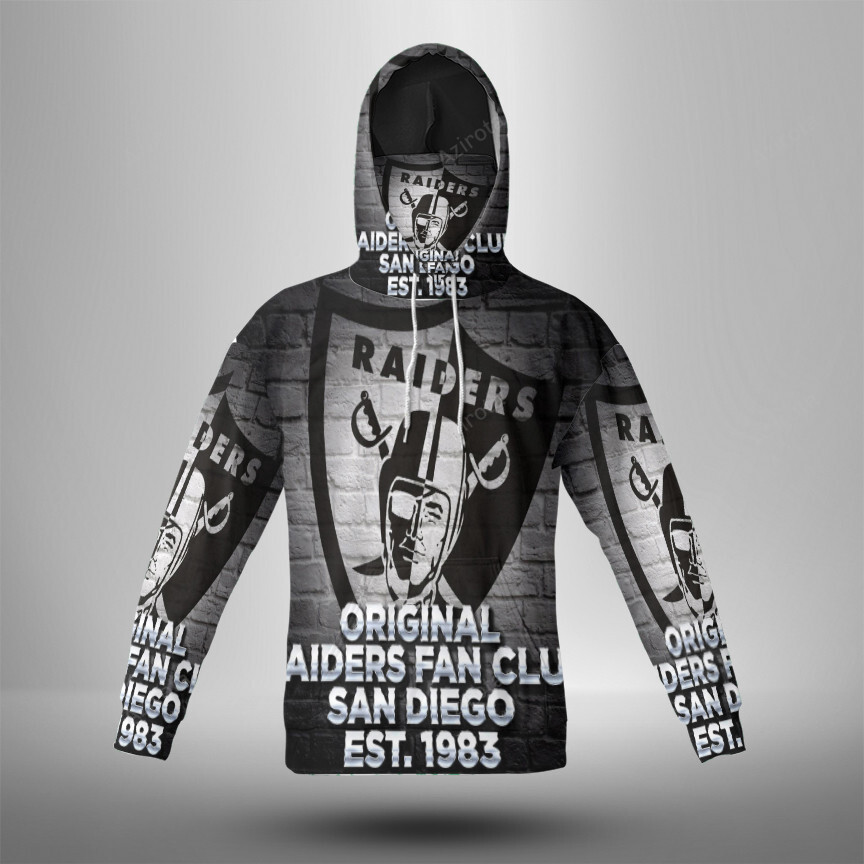 Las Vegas Raiders Fan Est 1983 3D Mask With Hoodie For Men And Women Nfl Fans Gear