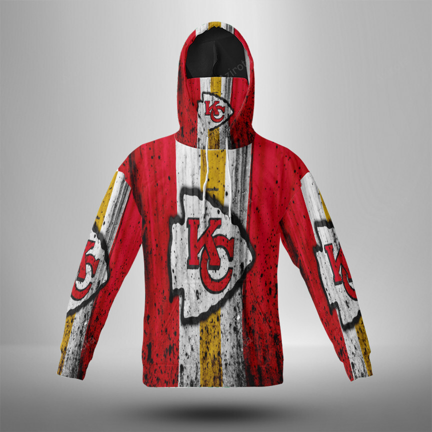 Kansas City Chiefs Grunge 3D Mask With Hoodie For Men And Women Nfl Fans Gear