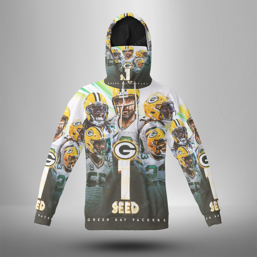 Green Bay Packers No1 Seed V2 3D Mask With Hoodie For Men And Women Nfl Fans Gear