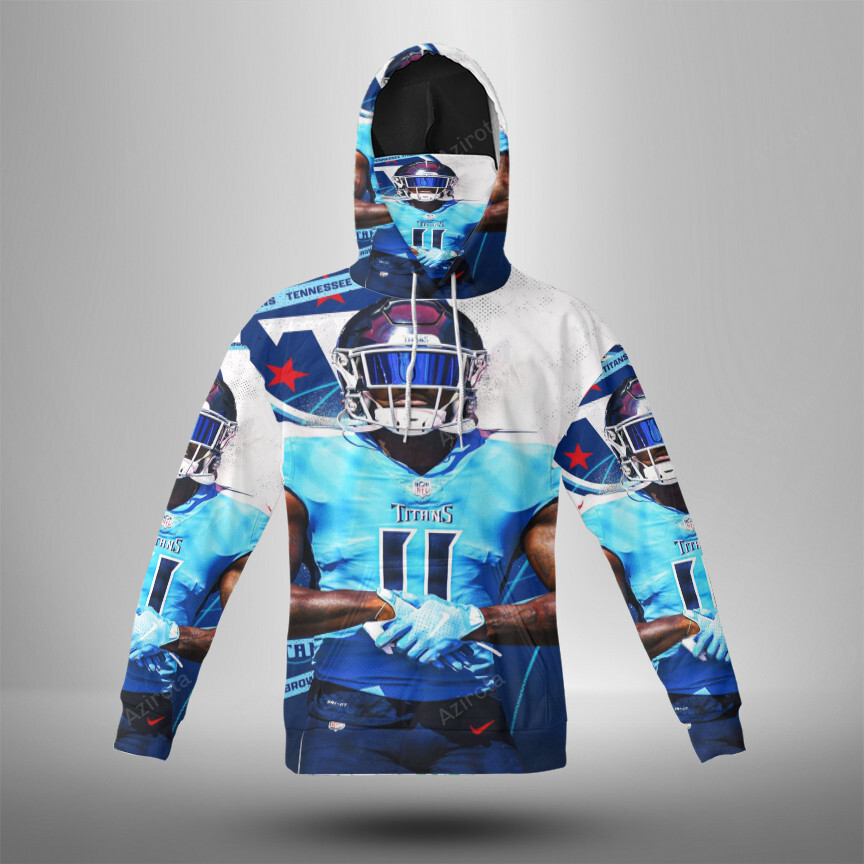 Tennessee Titans A J Brown2 3D Mask With Hoodie For Men And Women Nfl Fans Gear
