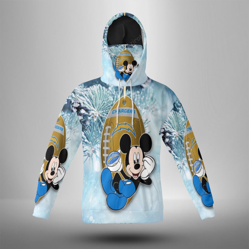 Los Angeles Chargers Mickey V47 3D Mask With Hoodie For Men And Women Nfl Fans Gear