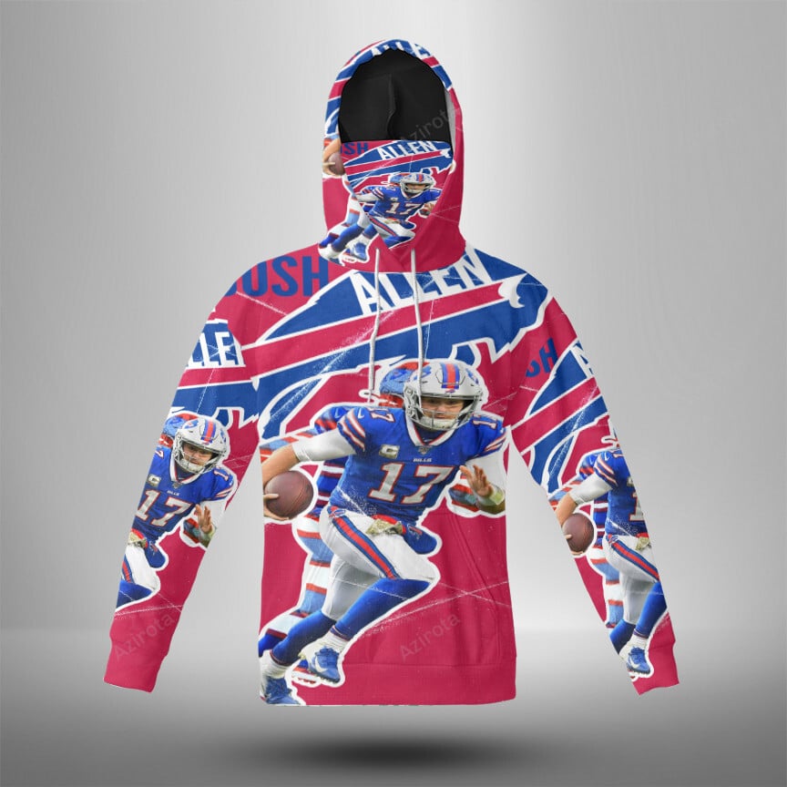 Buffalo Bills 17 Josh Allen 3D Mask With Hoodie For Men And Women Nfl Fans Gear
