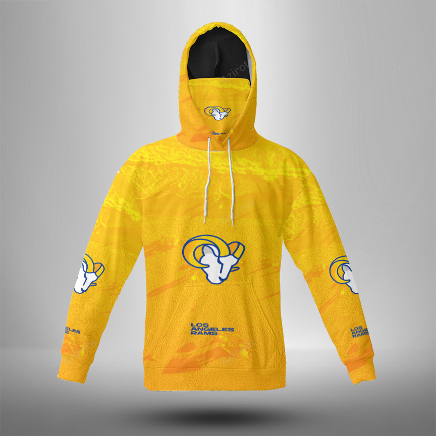 Los Angeles Rams Yellow 3D Mask With Hoodie For Men And Women Nfl Fans Gear
